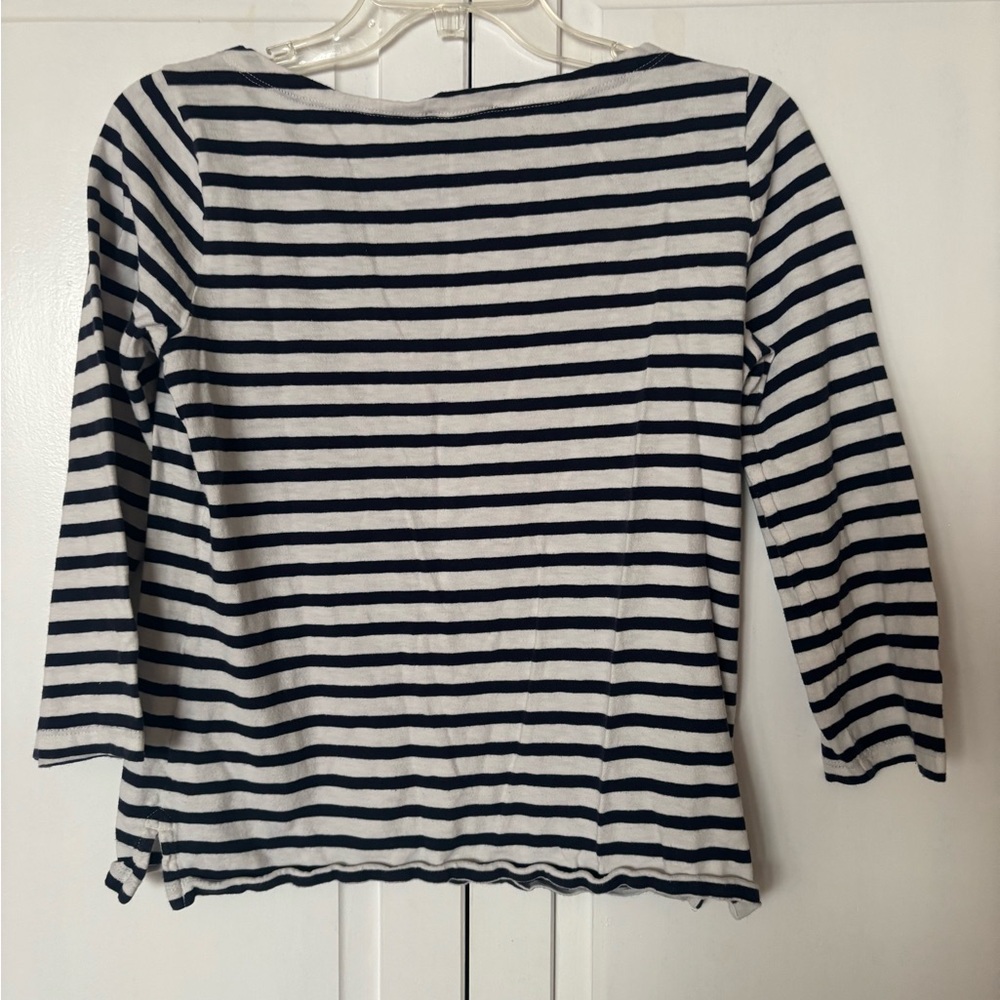 J. Crew Navy and White Striped 3/4 Sleeve Top Size XS - Picture 2 of 10